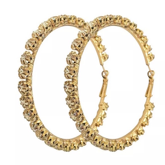 NEW 18K Yellow Gold Diamond Hoop Earrings - Picture 4 of 5